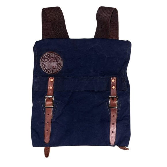 EUC Duluth Pack Scout Backpack Navy Blue Canvas Brown Leather Unisex Adventure - Picture 2 of 9